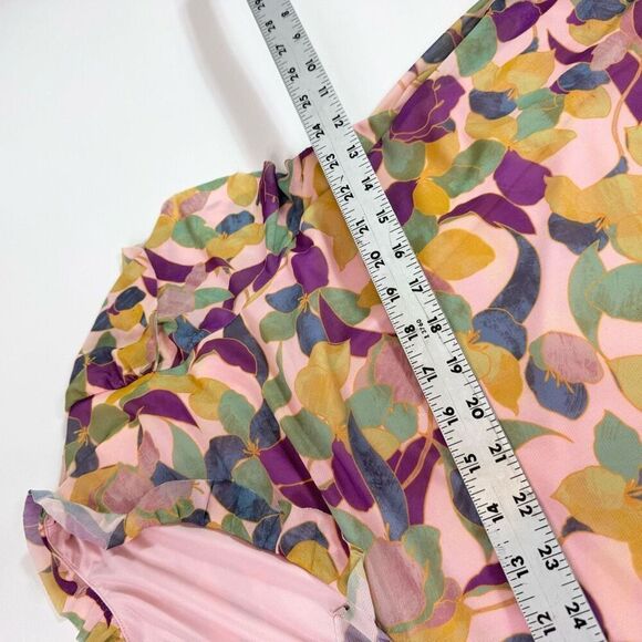 Daniel Rainn Top Shirt Womens 3X Pink Floral Short Flutter Sleeve Dainty V Neck - Picture 6 of 9